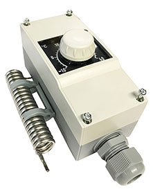 Frostschutz-Thermostat für Wandmontage, Temperaturbereich -10 bis +40 °C, automatisches Einschalten des Trafos, belastbar bis 16A bei 230V
