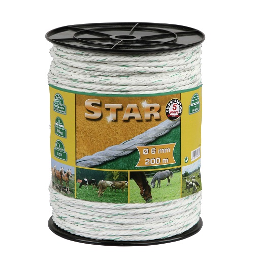 Elektroseil 6mm - Weiß/Grün 200lfm   ***